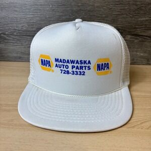 Vintage Napa Hat Cap Snapback White Trucker Madawaska Maine Auto Parts